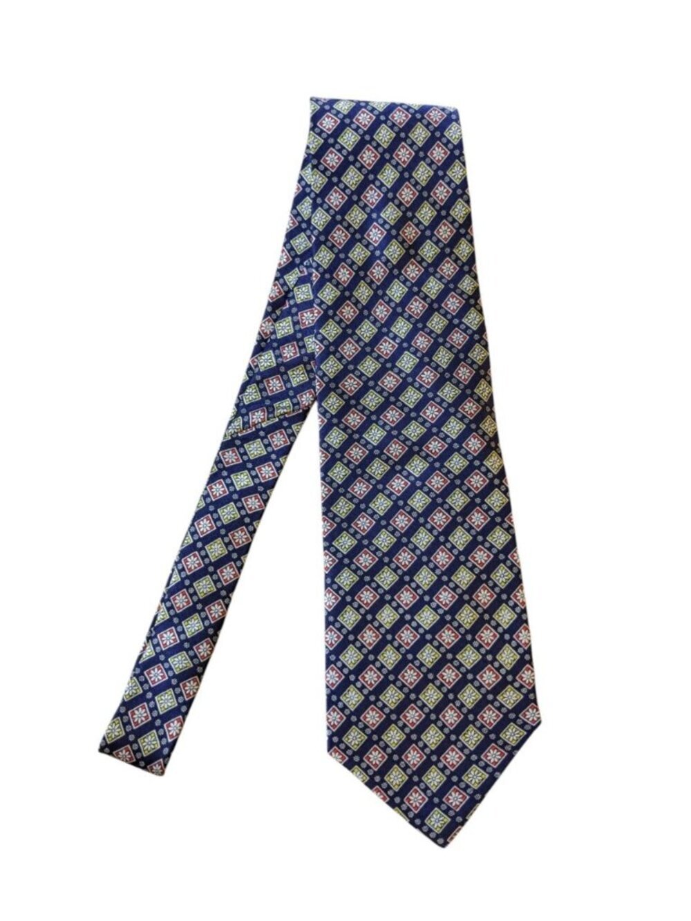 Cardinale Firenze Silk Tie Necktie Navy Blue Red Diamon Flowers Made In Italy